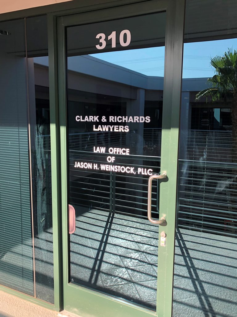 Entry doors to Attorney Weinstock's office;  Work Injury Lawyer